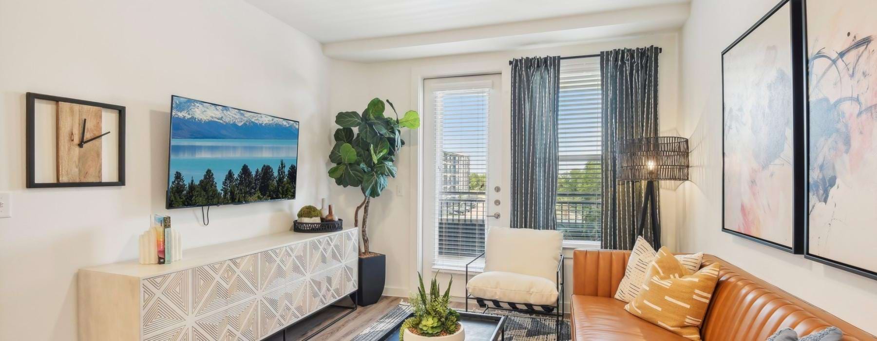 a living room with a couch and a coffee table