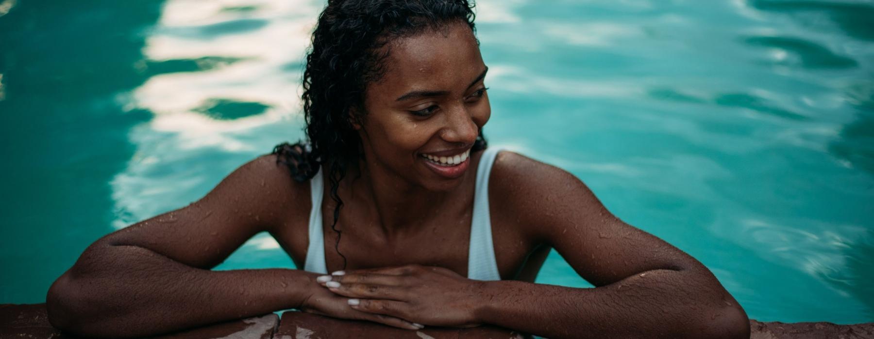 a woman in a pool