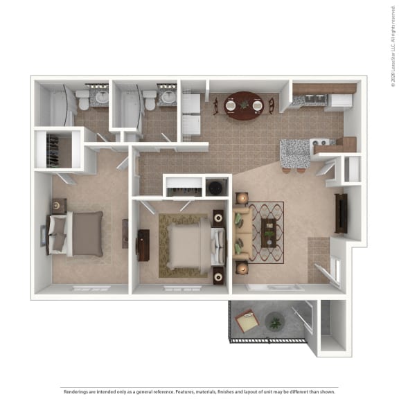 a stylized floor plan with a bedroom and living room