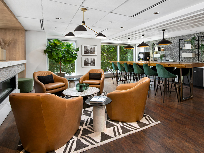 Indoor luxuries and common spaces at Left Bank.
