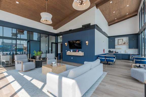 Newly renovated clubroom for resident social events at Addison at Princeton Meadows