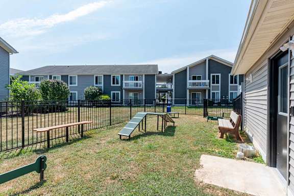 Dog park with agility equipment for your dog to run and play at apartments in Plainsboro, NJ | Addison at Princeton Meadows Apartments