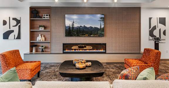 Fireplace in Living Room at Solera Apartments, Renton, Washington