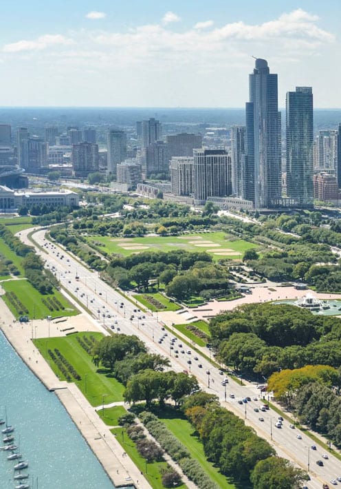 Aerial View of Chicago at North Harbor Tower in Illinois 60601