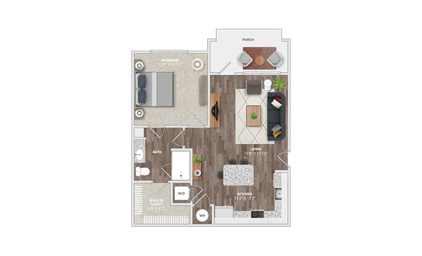 #1214 - 1 bedroom floor plan layout with 1 bathroom and 715 square feet