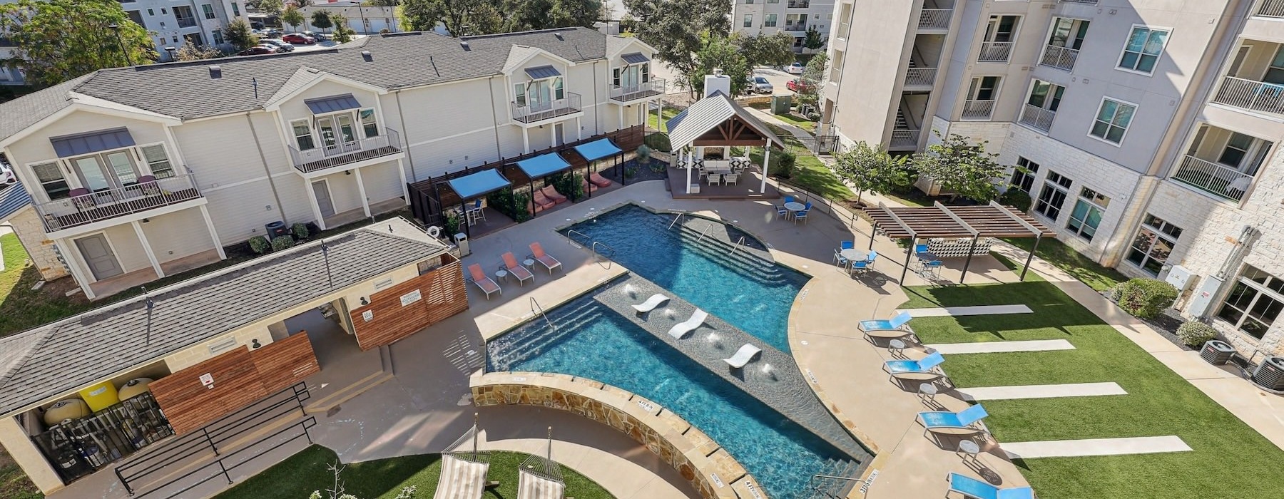 a pool in a courtyard