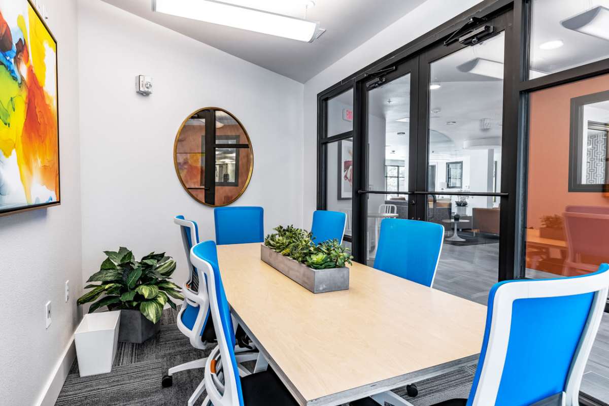 Business center at The Rail Apartments in Austin, Texas