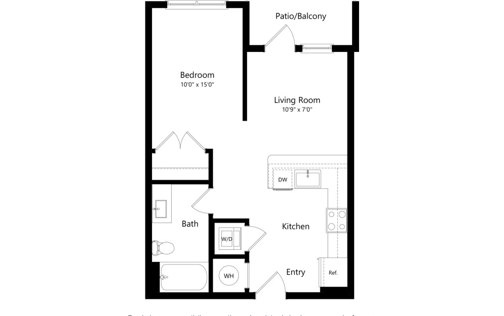 S1 - Studio floorplan layout with 1 bathroom and 581 square feet