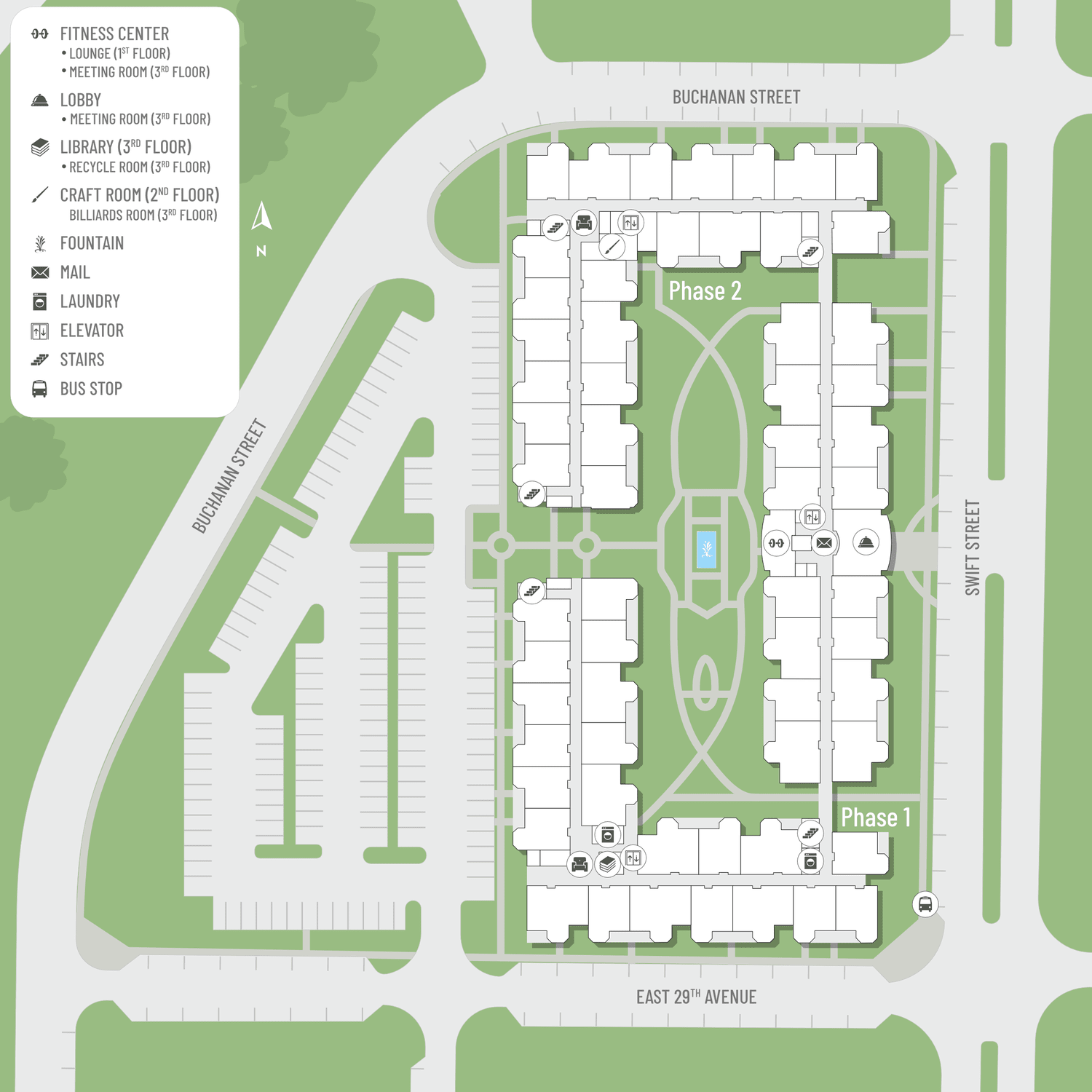 A site map marked by red dots showing unit locations, if available.