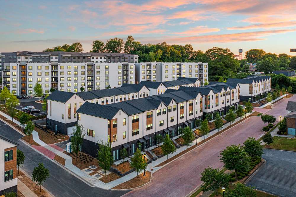 Exterior view of townhomes at Saylor at Southside Trail in Atlanta, Georgia