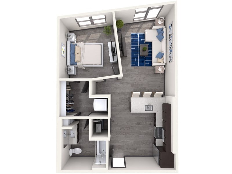 Explore this stylish one-bedroom apartment, featuring a modern kitchen and inviting living space.