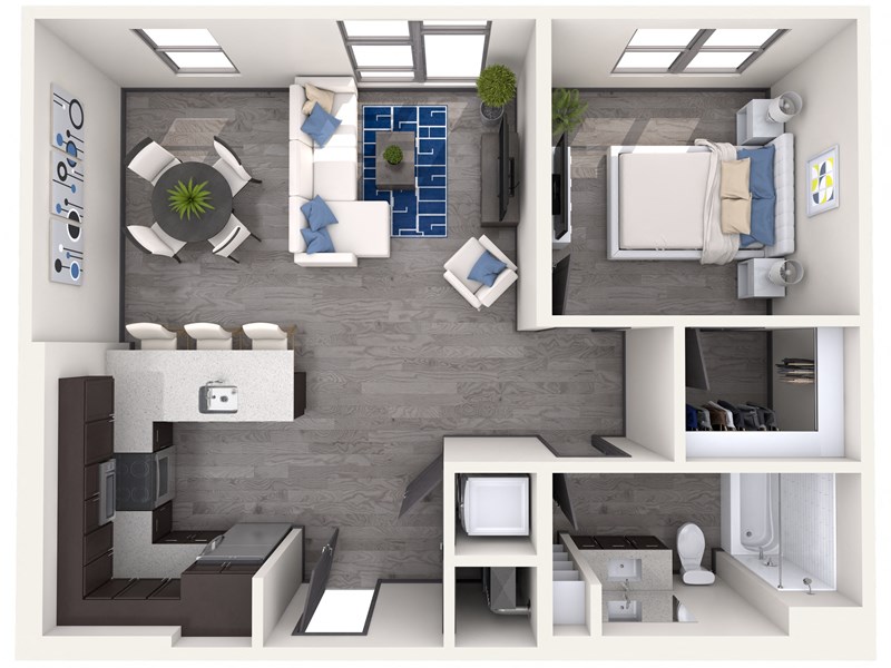 Explore this chic urban apartment layout designed for modern living.