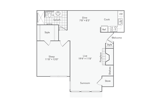 1 BR x 1 BA