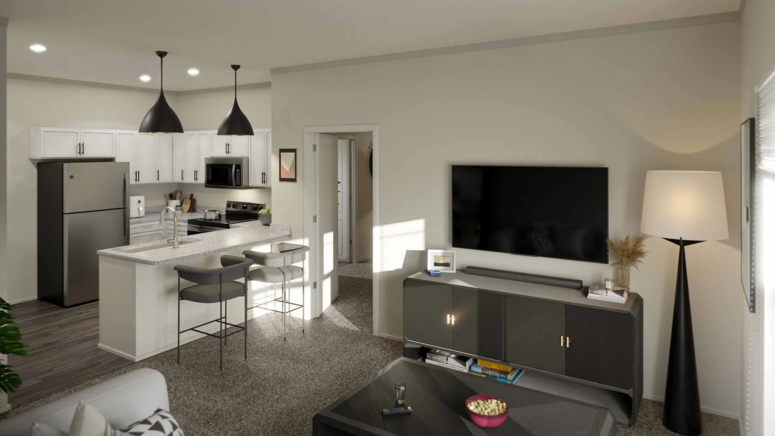Colony Lofts | Apartments in Toledo, OH | Living Room and Kitchen