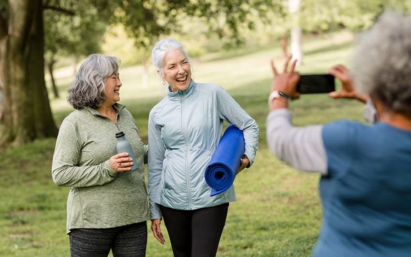 ladies smiling for camera after yoga