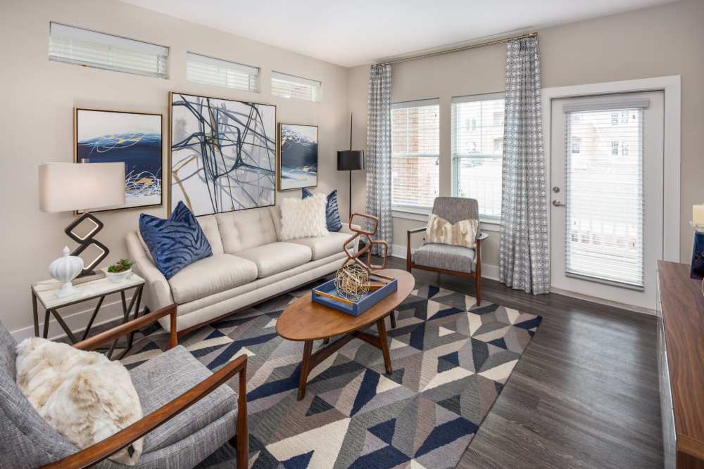 Bright Living Room With Modern Furniture And Natural Light at Mosby Ingleside in North Charleston, South Carolina