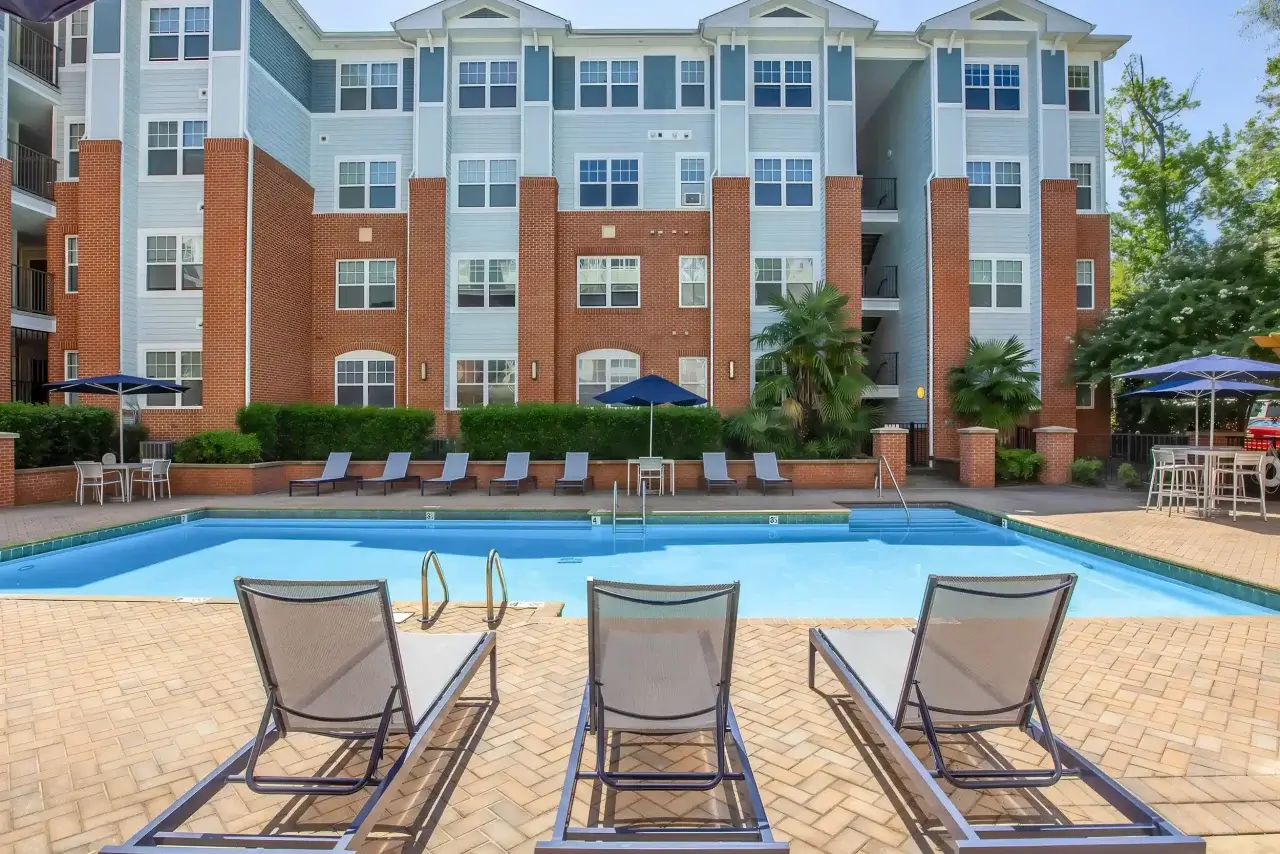The Union resort-style pool with lounge chairs in Charlotte, NC