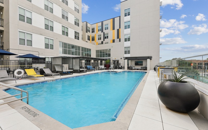 sparkling blue pool deck