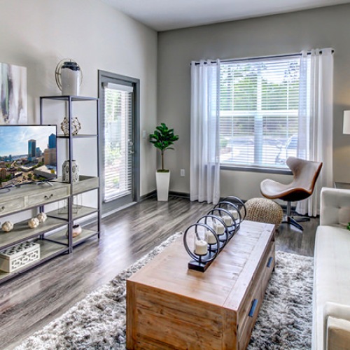 living room with modern decor and media center