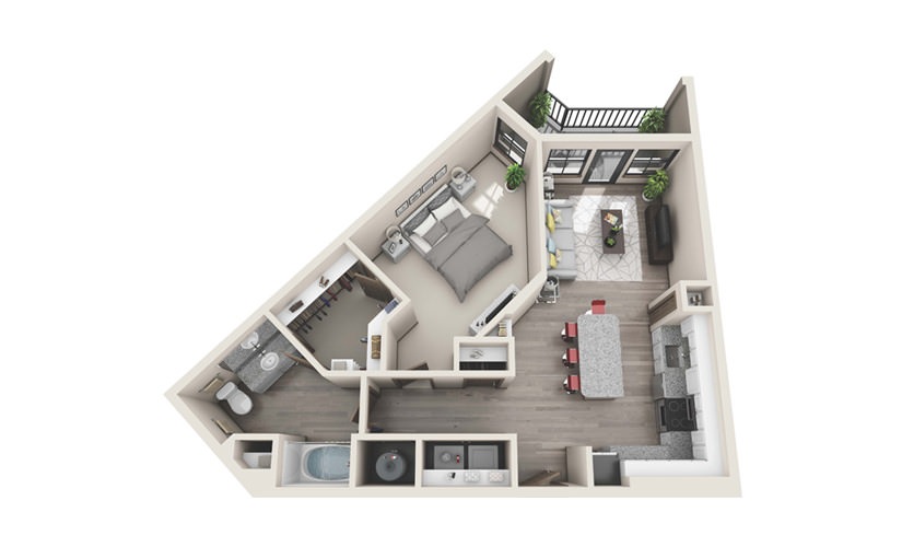 #128 - 1 bedroom floor plan layout with 1 bathroom and 826 square feet
