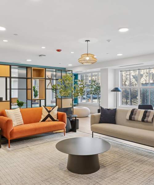 Clubhouse with lounge seating at Mily on Green in Philadelphia, Pennsylvania