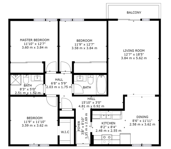 3BR/2BA Layout