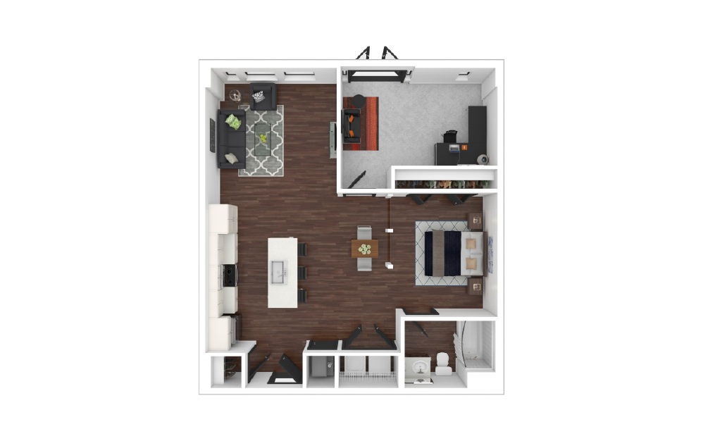 Downtown Loft  E2 - Studio floorplan layout with 1 bathroom and 893 square feet