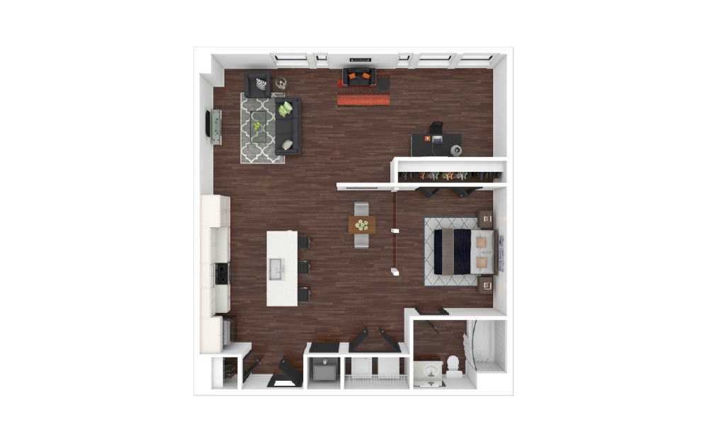 Downtown Loft C2 - Studio floorplan layout with 1 bathroom and 893 square feet