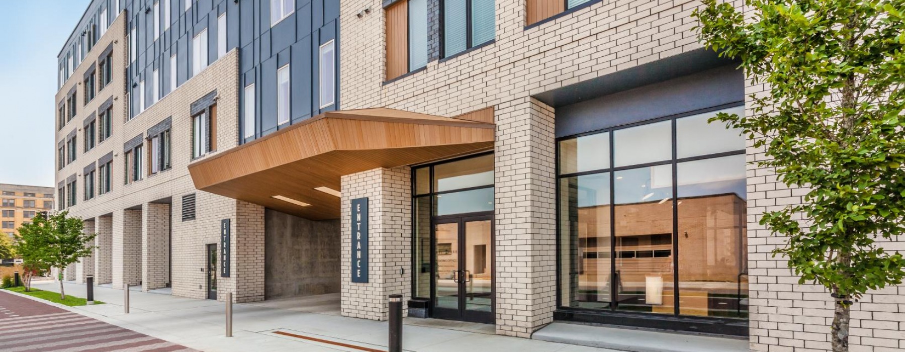 leasing office exterior and garage entrance