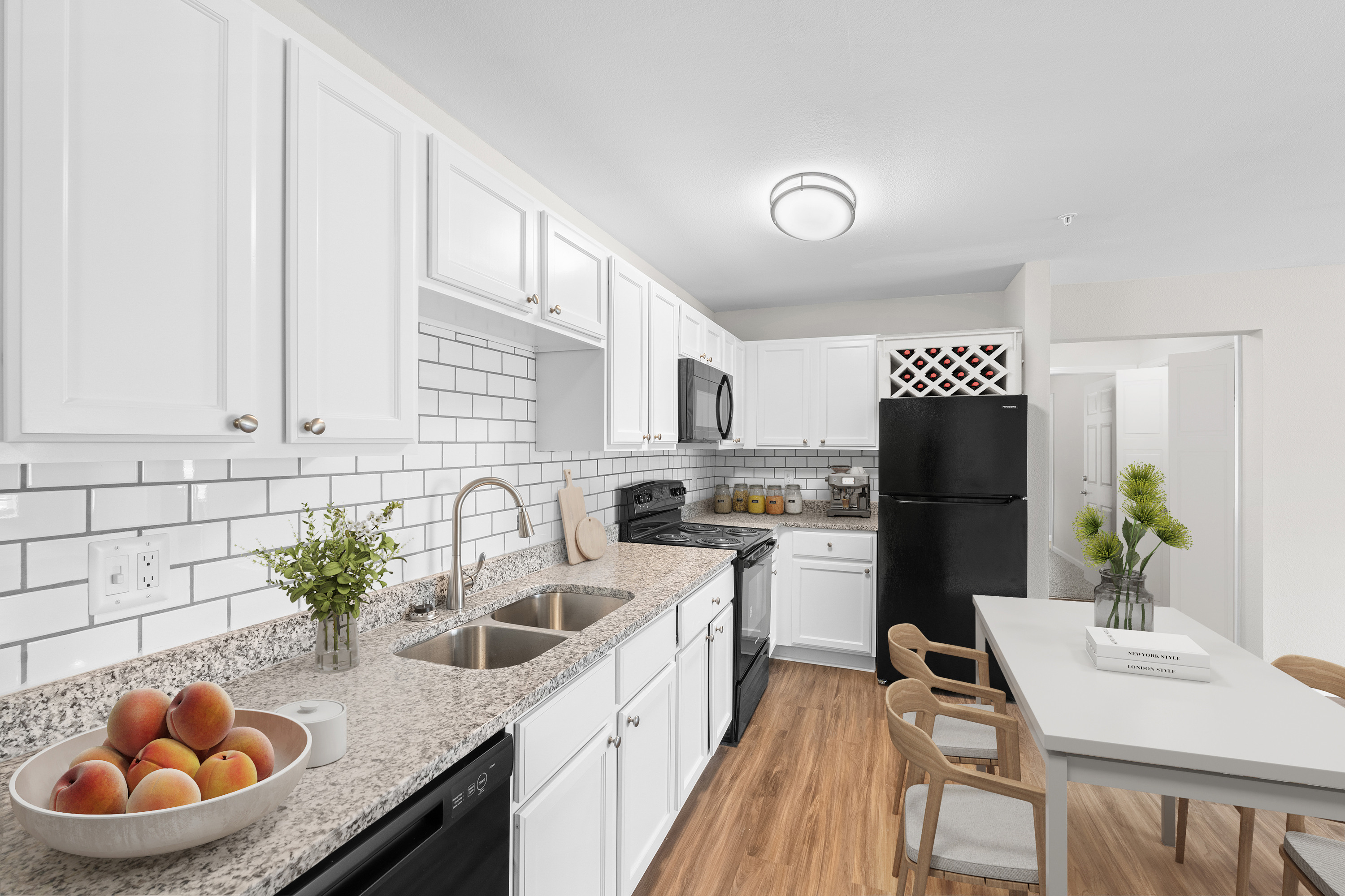 Kitchen with white cabinets