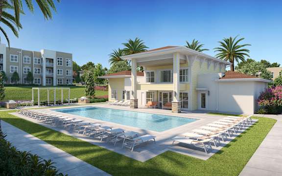 a rendering of a pool and lounge area at the residences at omni louisville apartments at The Mira Apartments, Florida