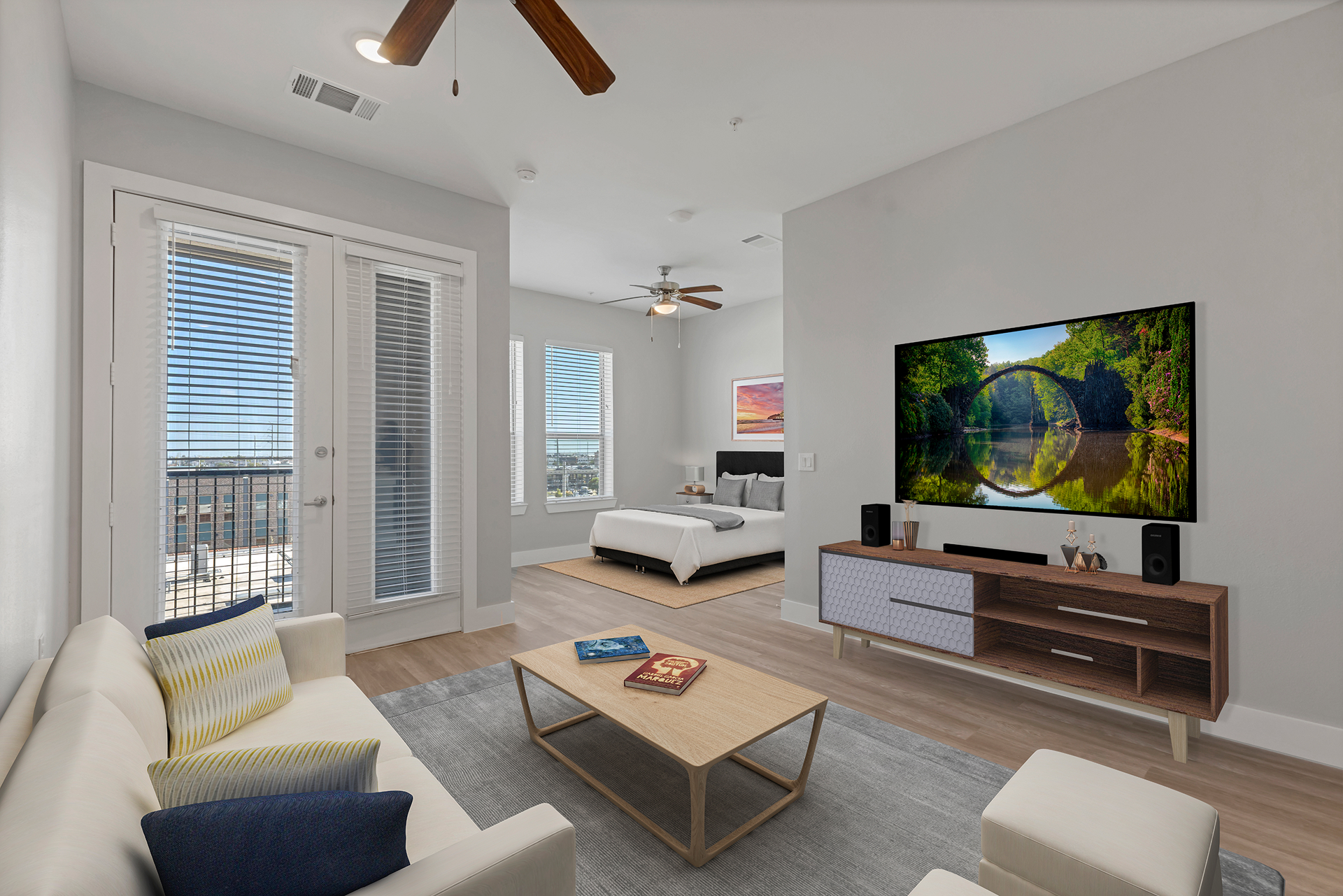 Contemporary bedroom in luxury apartment