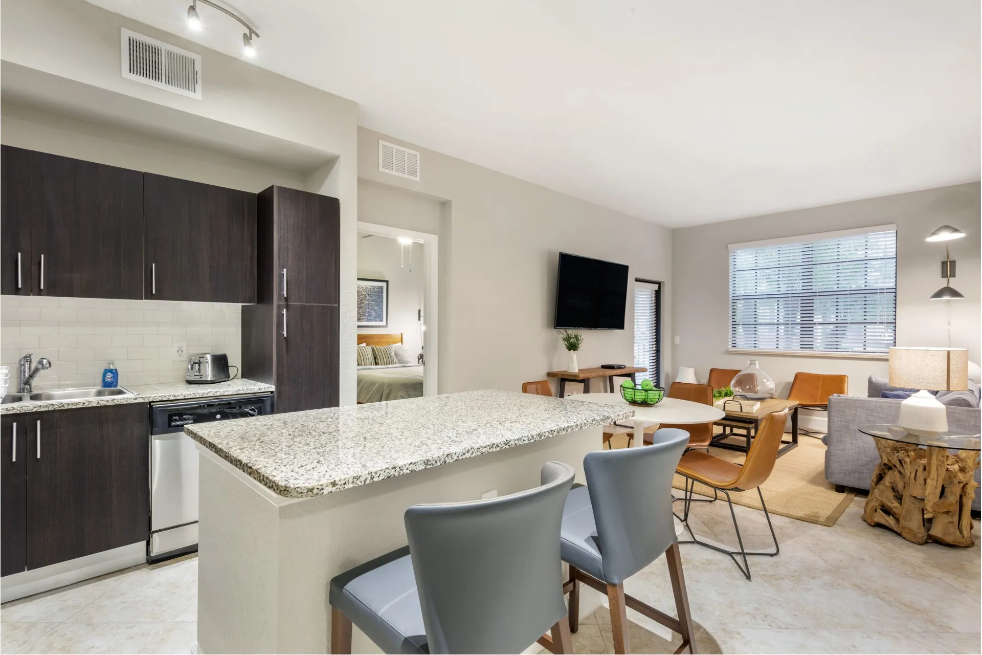 kitchen and living room