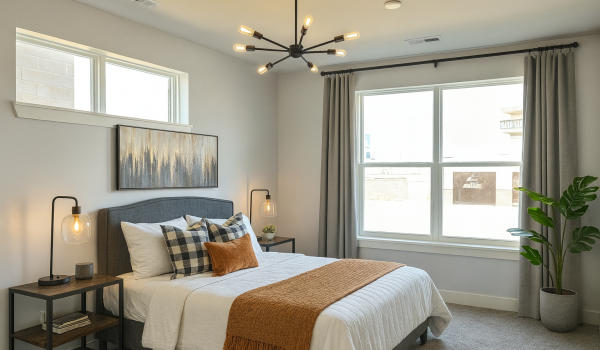 Industrial modern staged bedroom