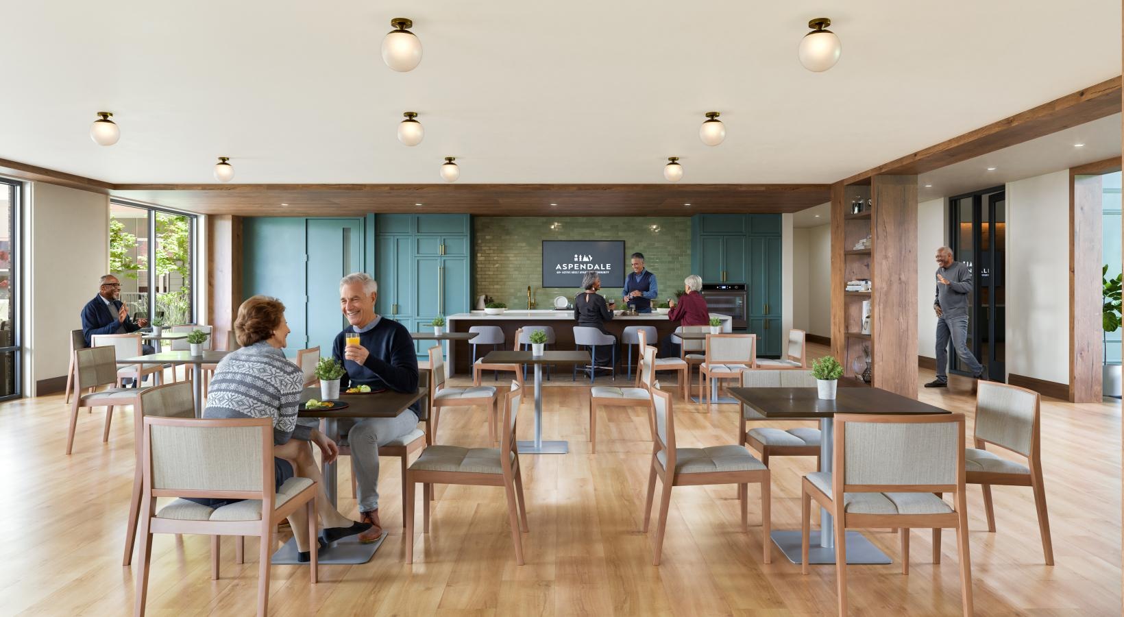 a group of people sitting at tables