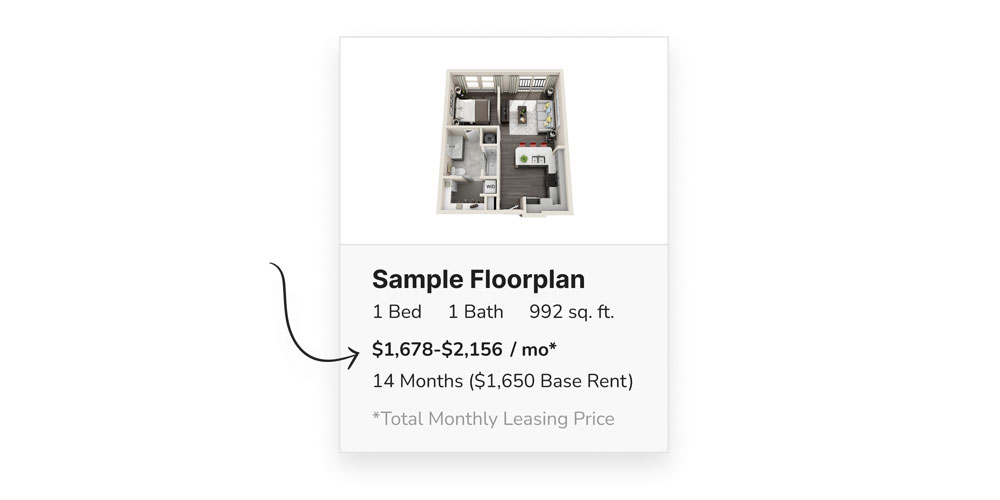 Floorplan preview image showing total monthly leasing price