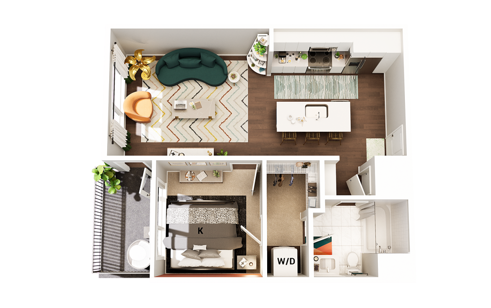 #340 - 1 bedroom floorplan layout with 1 bathroom and 748 square feet