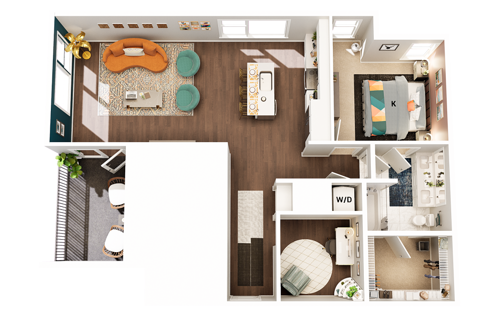A2 - 1 bedroom floorplan layout with 1 bathroom and 999 square feet