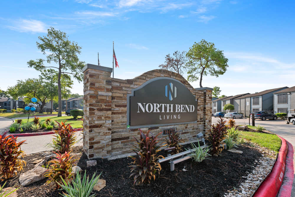 Front entrance sign at North Bend Living in Houston, Texas