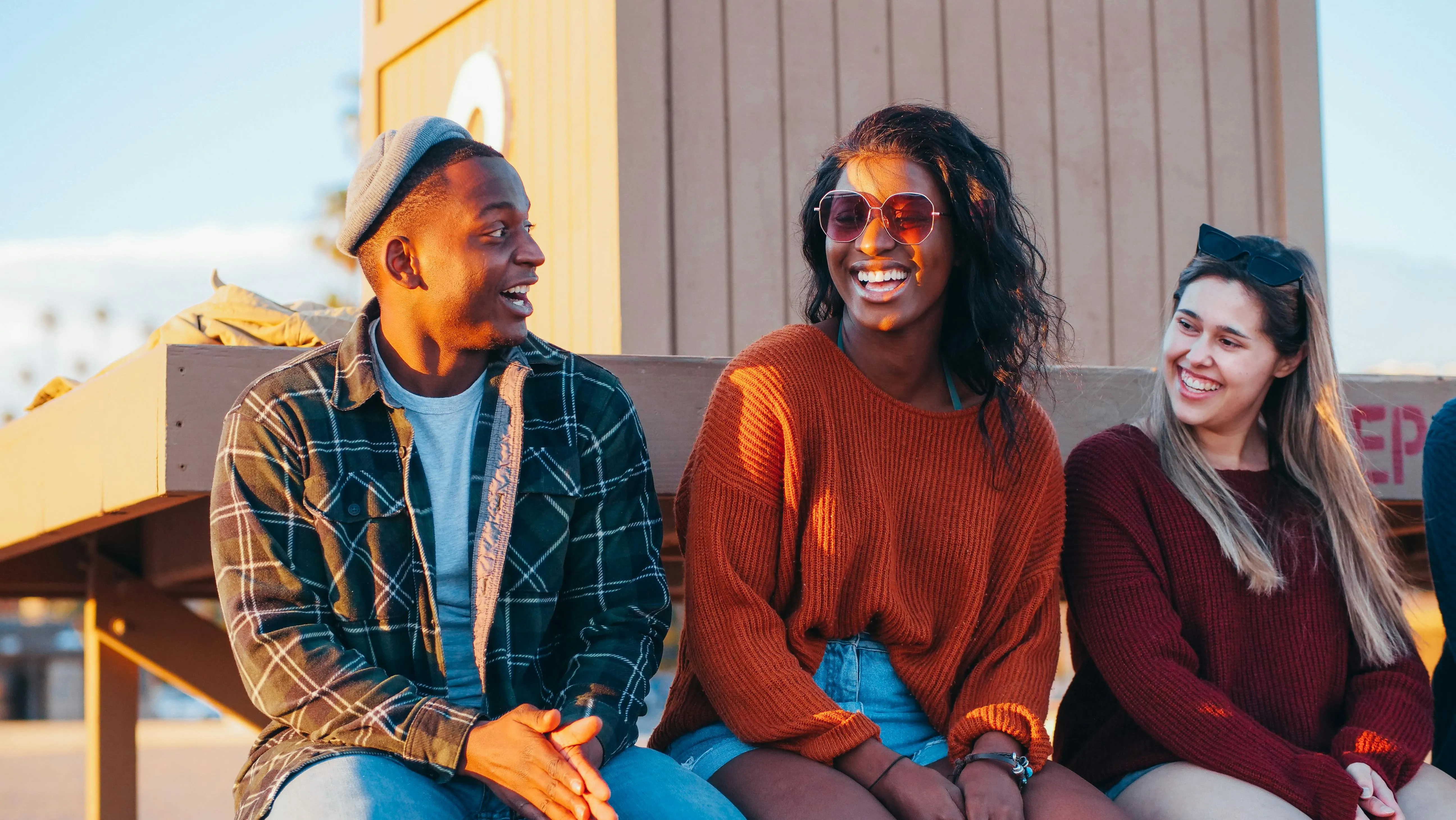 Friends smiling stock image