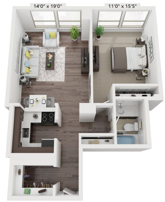 1 Bed 1 Bath Floor Plan | 718 Sq. Ft. at Presidential Towers, Chicago, IL, 60661