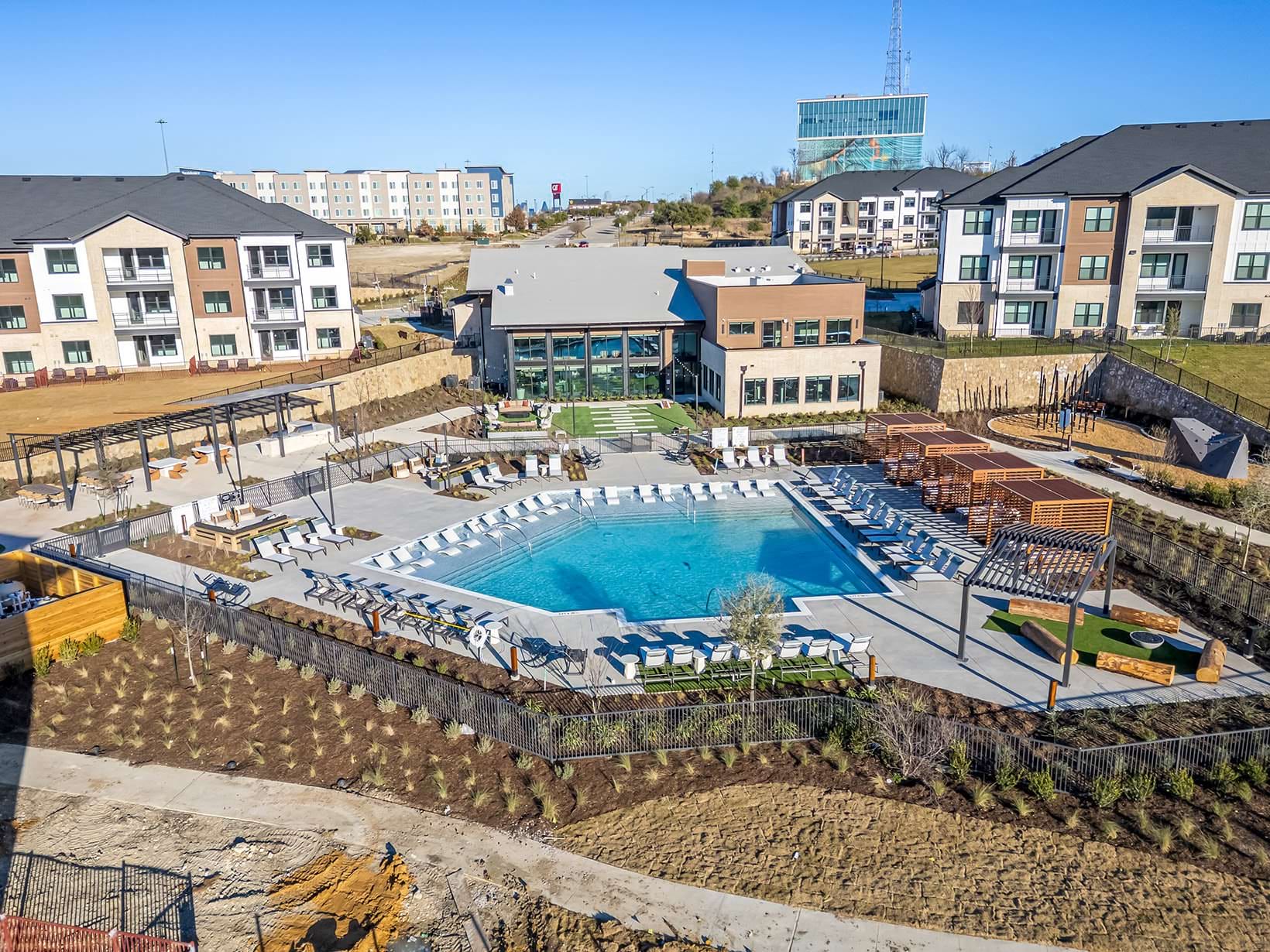 aerial shot of outdoor pool