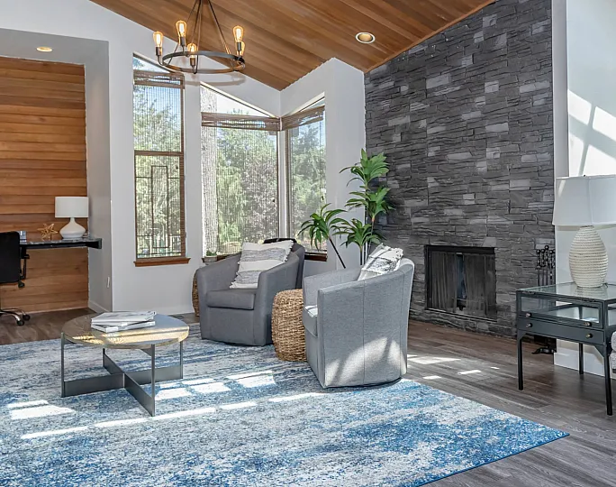 stylish leasing office with fireplace