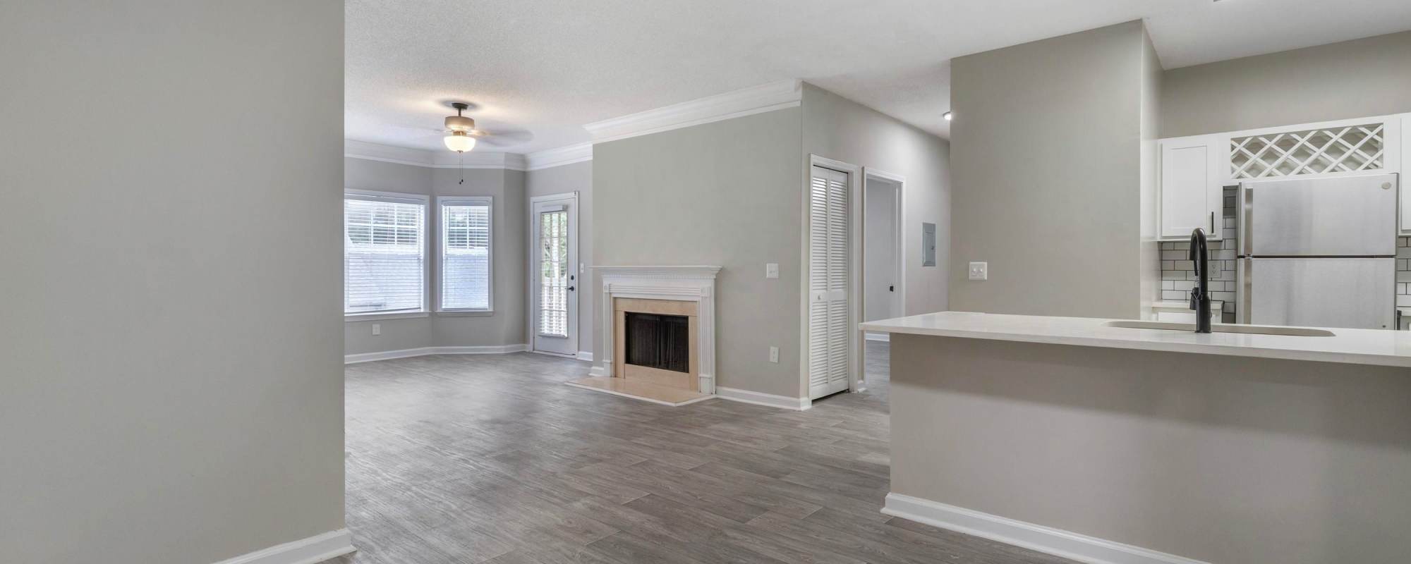 Large Living Area with Fireplace at Grande Oaks in Roswell, Georgia