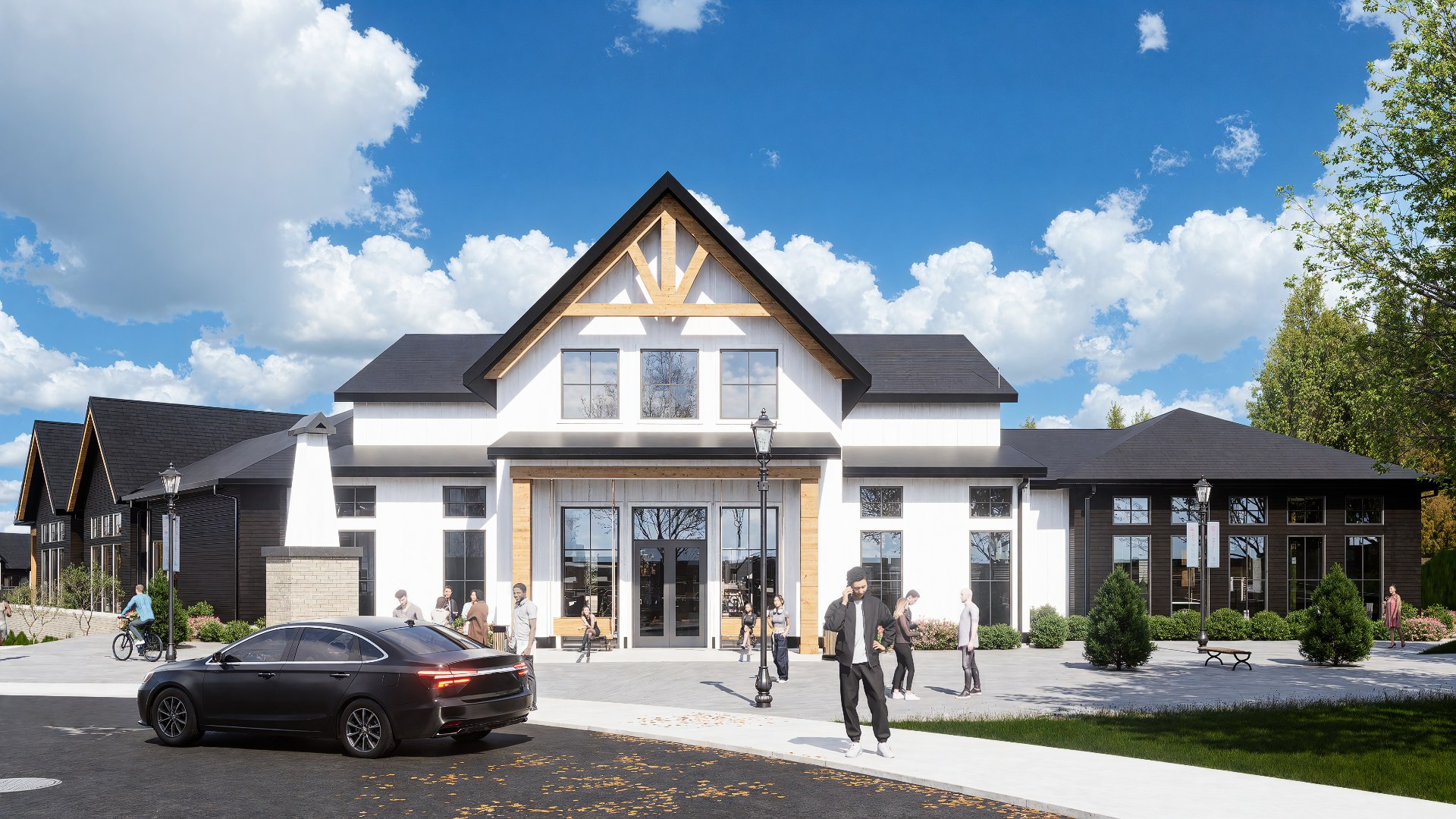 exterior view of modern clubhouse at chandelier in oxford ms
