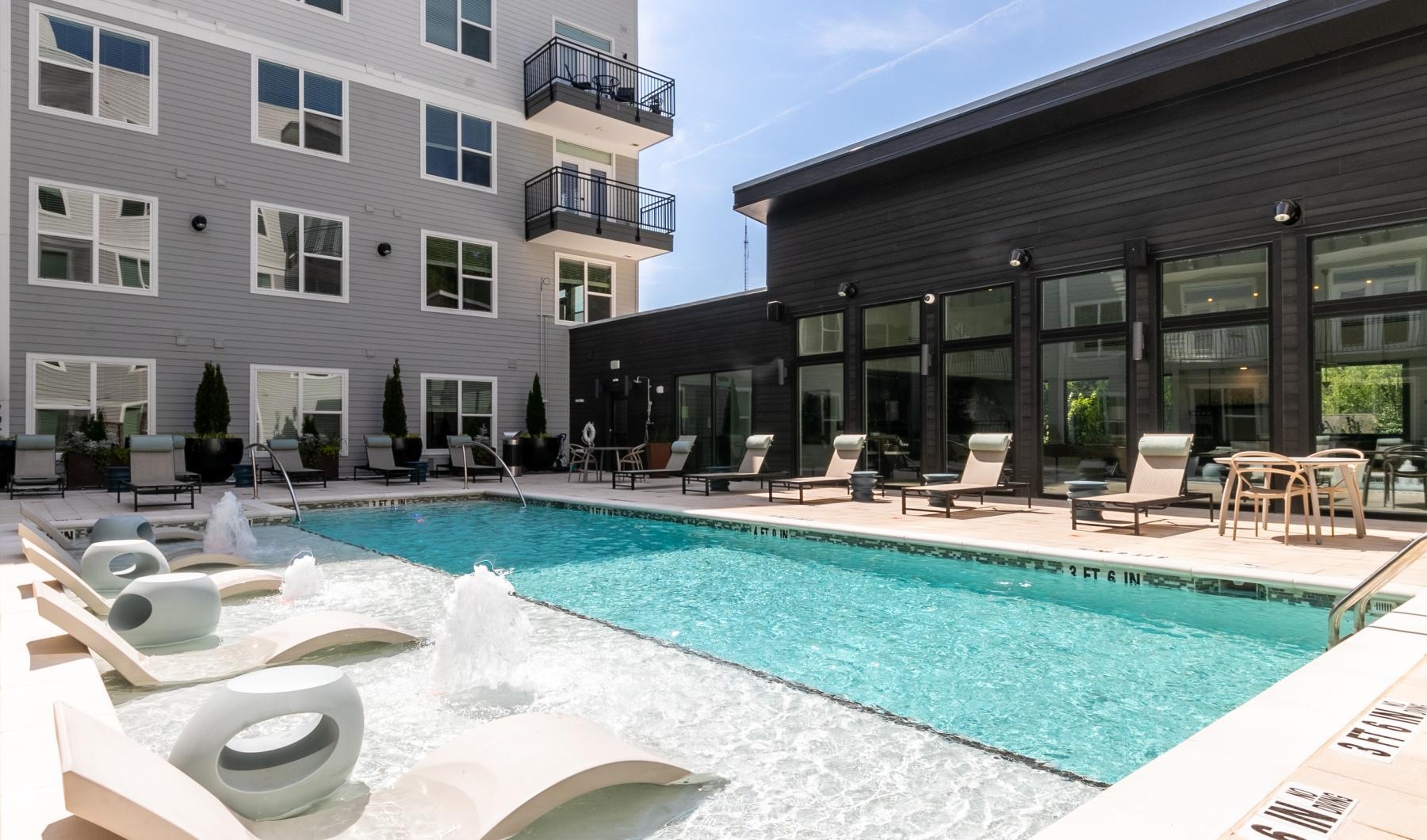 a swimming pool in a courtyard