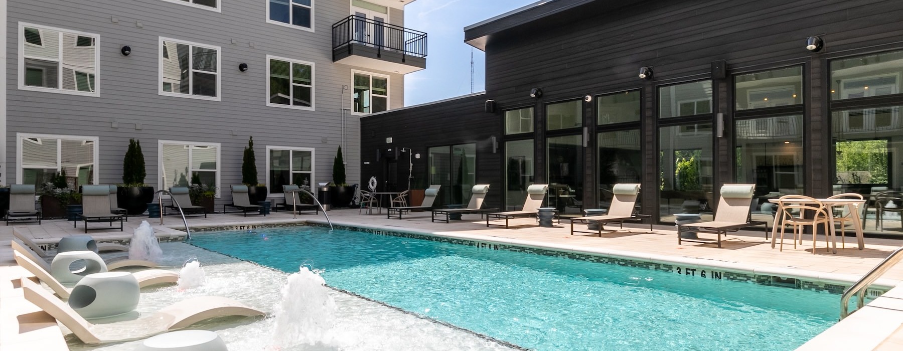 a swimming pool in a courtyard