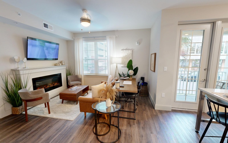 a living room with a dining table