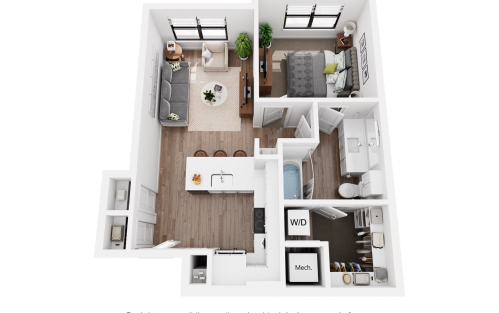 Olive A1a.8 - 1 bedroom floorplan layout with 1 bathroom and 628 square feet