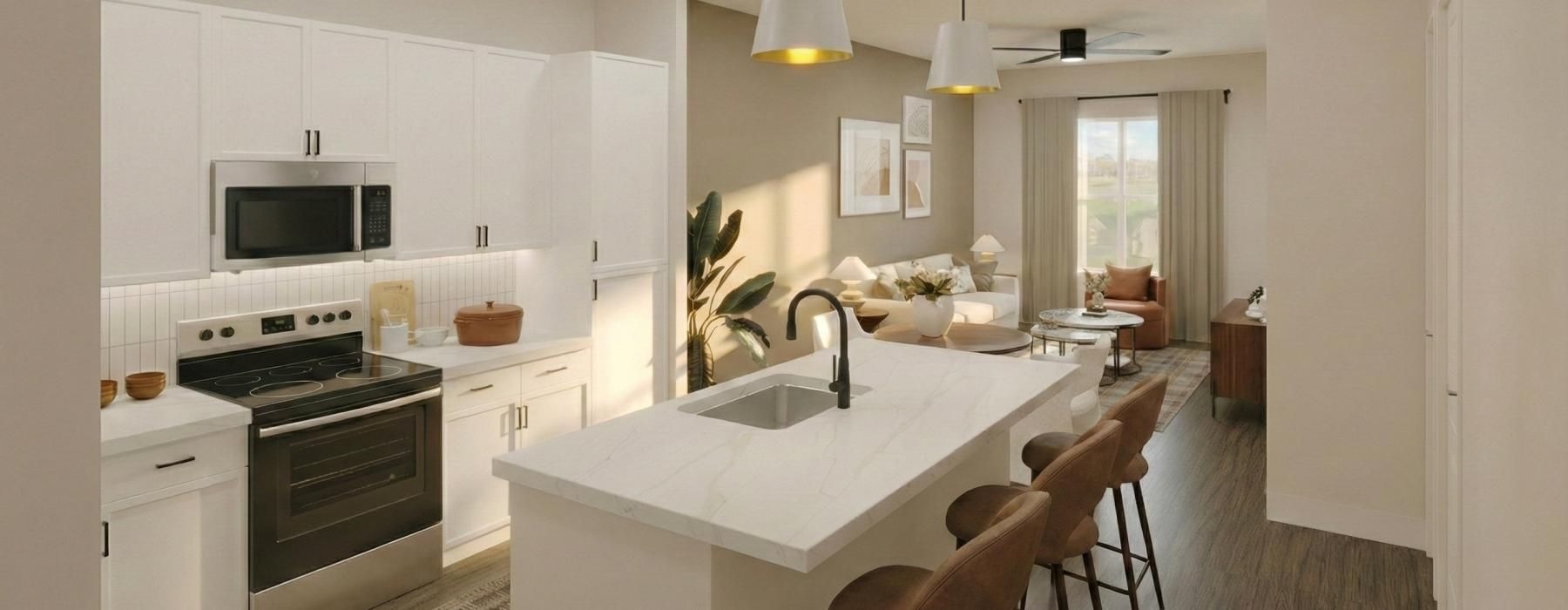 a kitchen with white cabinets